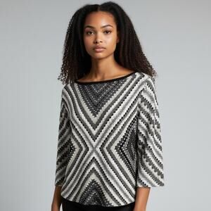 St. John by Marie Gray Sweater Black & Gold Metallic Size Small